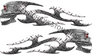 Diamond Plate Tribal Skull Flames