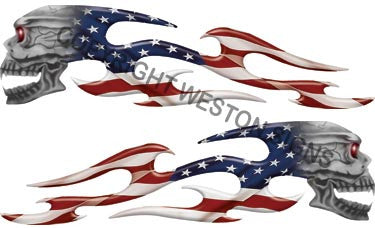 American Flag Tribal Skull Flames