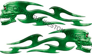 Green Tribal Skull Flames