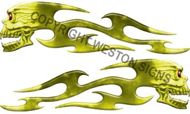 Yellow Tribal Skull Flames