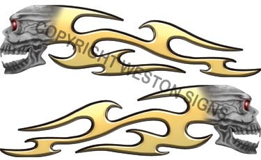 Gold Tribal Skull Flames