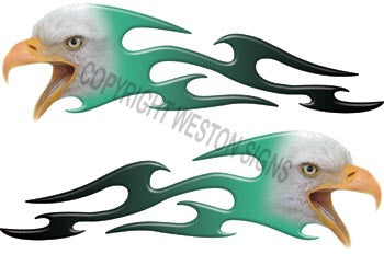 Tribal Teal Fade Eagle Flames
