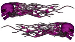 Evil Skull Retro Old School Style Flames In Inferno Purple