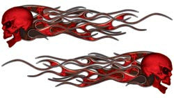 Evil Skull Retro Old School Style Flames In Inferno Red