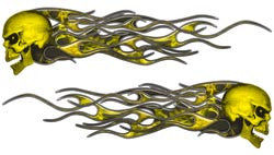 Evil Skull Retro Old School Style Flames In Inferno Yellow