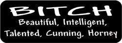 BITCH Beautiful, Intelligent, Talented, Cunning, Horney Biker Helmet Sticker