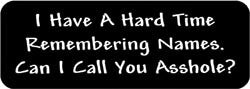 I have a Hard Time Remembering Names. Can I cann you asshole? Biker Helmet Sticker
