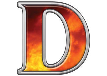 Reflective Letter D with Real Fire