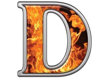 Reflective Letter D with Inferno Flames