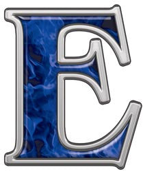 Reflective Letter E with Inferno Blue Flames
