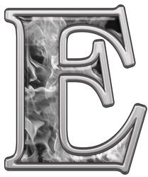 Reflective Letter E with Inferno Gray Flames
