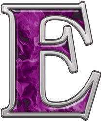 Reflective Letter E with Inferno Purple Flames