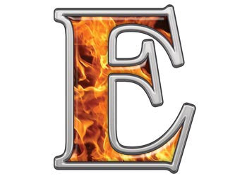 Reflective Letter E with Inferno Flames