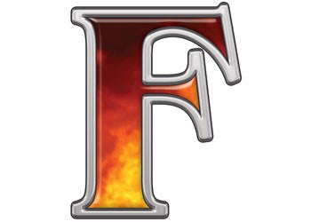 Reflective Letter F with Real Fire