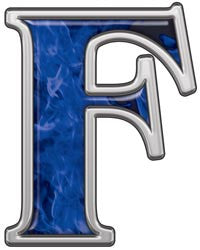 Reflective Letter F with Inferno Blue Flames