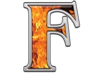 Reflective Letter F with Inferno Flames