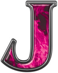 Reflective Letter J with Inferno Pink Flames