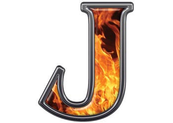 Reflective Letter J with Inferno Flame