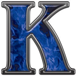 Reflective Letter K with Inferno Blue Flames