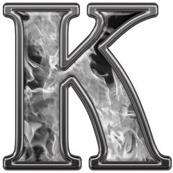 Reflective Letter K with Inferno Gray Flames