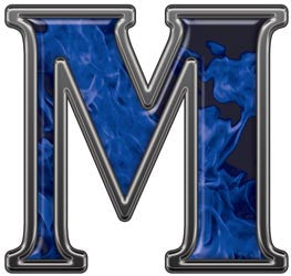 Reflective Letter M with Inferno Blue Flames