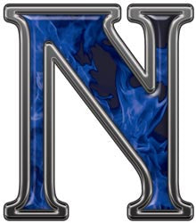 Reflective Letter N with Inferno Blue Flames
