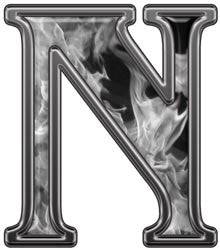 Reflective Letter N with Inferno Gray Flames