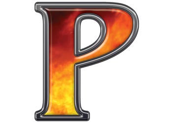Reflective Letter P with Real Fire