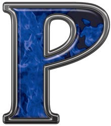 Reflective Letter P with Inferno Blue Flames