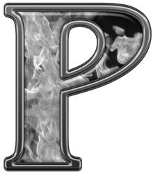 Reflective Letter P with Inferno Gray Flames