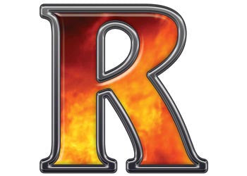 Reflective Letter R with Real Fire