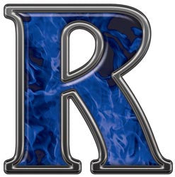Reflective Letter R with Inferno Blue Flames