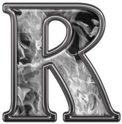 Reflective Letter R with Inferno Gray Flames