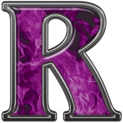 Reflective Letter R with Inferno Purple Flames