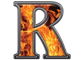 Reflective Letter R with Inferno Flame