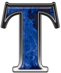 Reflective Letter T with Inferno Blue Flames