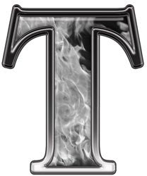 Reflective Letter T with Inferno Gray Flames