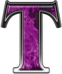 Reflective Letter T with Inferno Purple Flames
