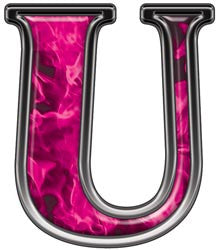 Reflective Letter U with Inferno Pink Flames