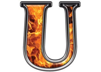 Reflective Letter U with Inferno Flame