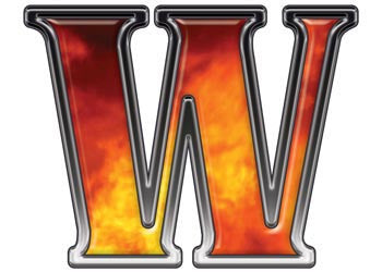 Reflective Letter W with Real Fire