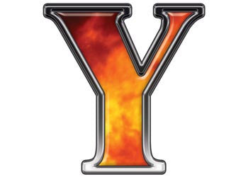 Reflective Letter Y with Real Fire