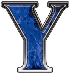 Reflective Letter Y with Inferno Blue Flames