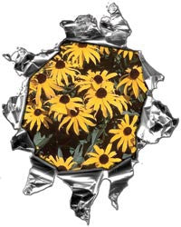 Mini Ripped Torn Metal Decal with Daisy Flowers