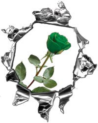 Mini Ripped Torn Metal Decal with Green Rose