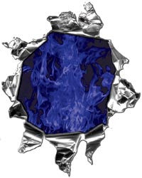 Mini Ripped Torn Metal Decal with Inferno Blue Flames