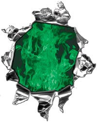 Mini Ripped Torn Metal Decal with Inferno Green Flames