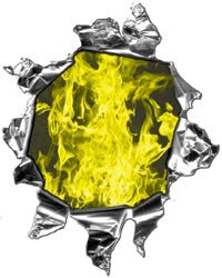 Mini Ripped Torn Metal Decal with Inferno Yellow Flames