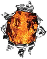 Mini Ripped Torn Metal Decal with Inferno Flames
