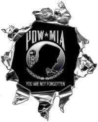 Mini Ripped Torn Metal Decal with POW MIA You are not forgotten Graphic